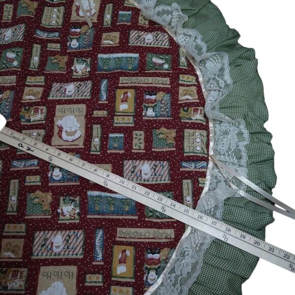 Vtg Handmade Santa Quilt Christmas Tree Skirt 44" Ruffled Cottagecore Country - Picture 4 of 8